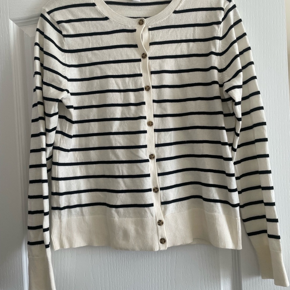 GAP Cream and Black Striped Button-Front Cardigan
